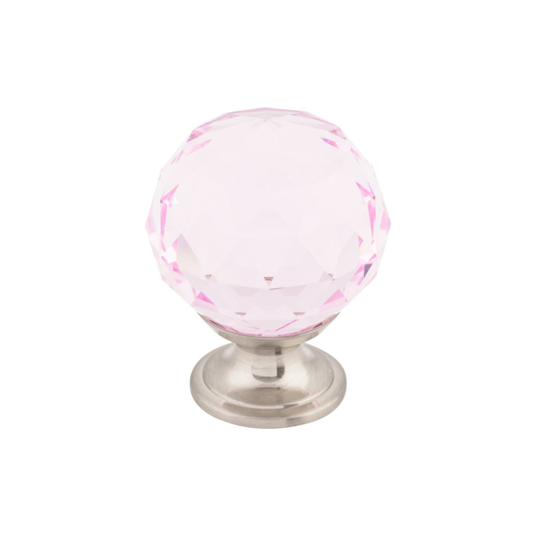Top Knobs - Pink Crystal Round Knobs 1 3/8" Brushed Satin Nickel