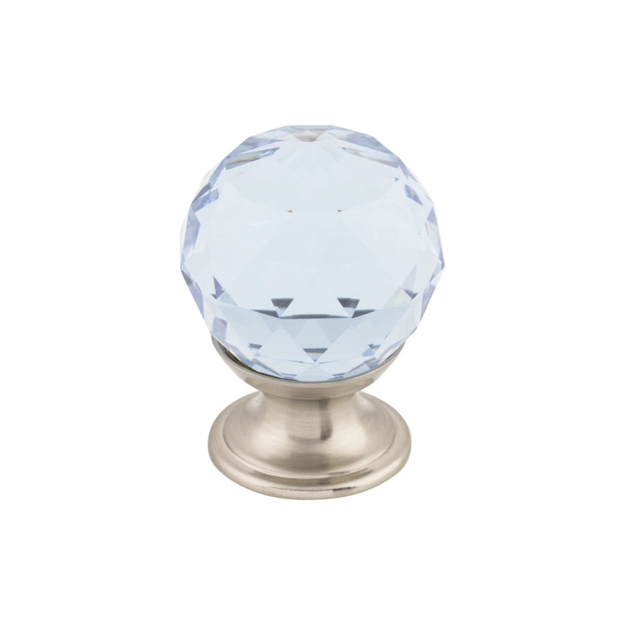 Top Knobs - Light Blue Crystal Round Knobs 1 1/8" Brushed Satin Nickel
