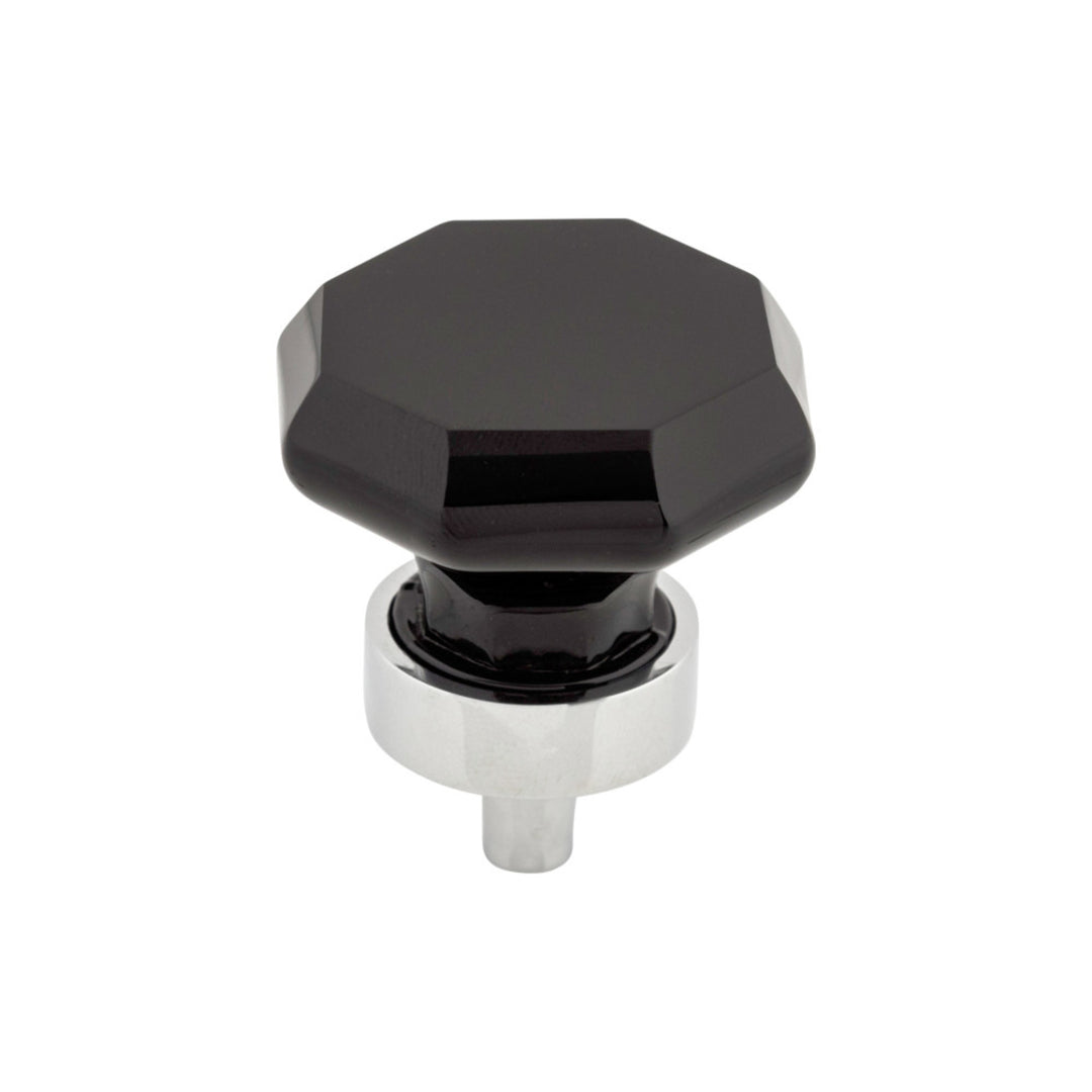 Top Knobs - Black Octagon Crystal Round Knobs Polished Chrome