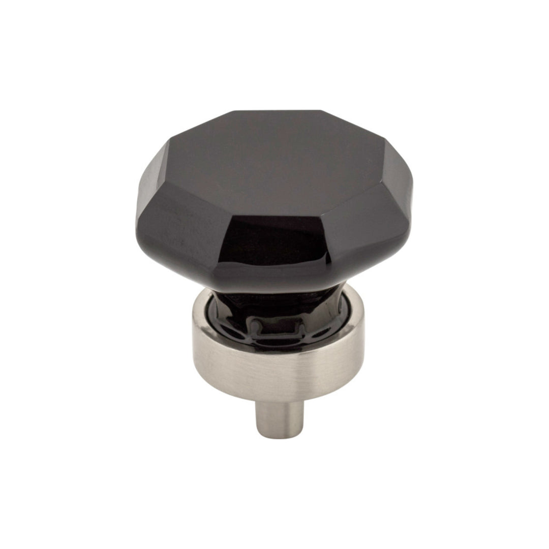 Top Knobs - Black Octagon Crystal Round Knobs Brushed Satin Nickel