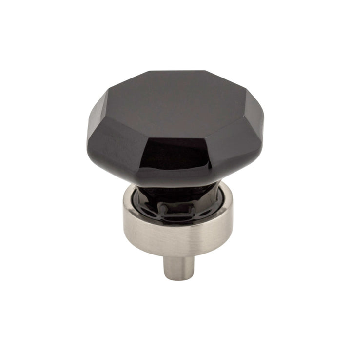 Top Knobs - Black Octagon Crystal Round Knobs Brushed Satin Nickel