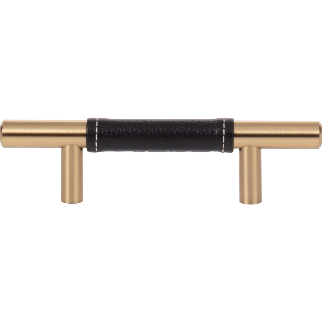 Atlas - Zanzibar Black Leather Pulls 3" Warm Brass