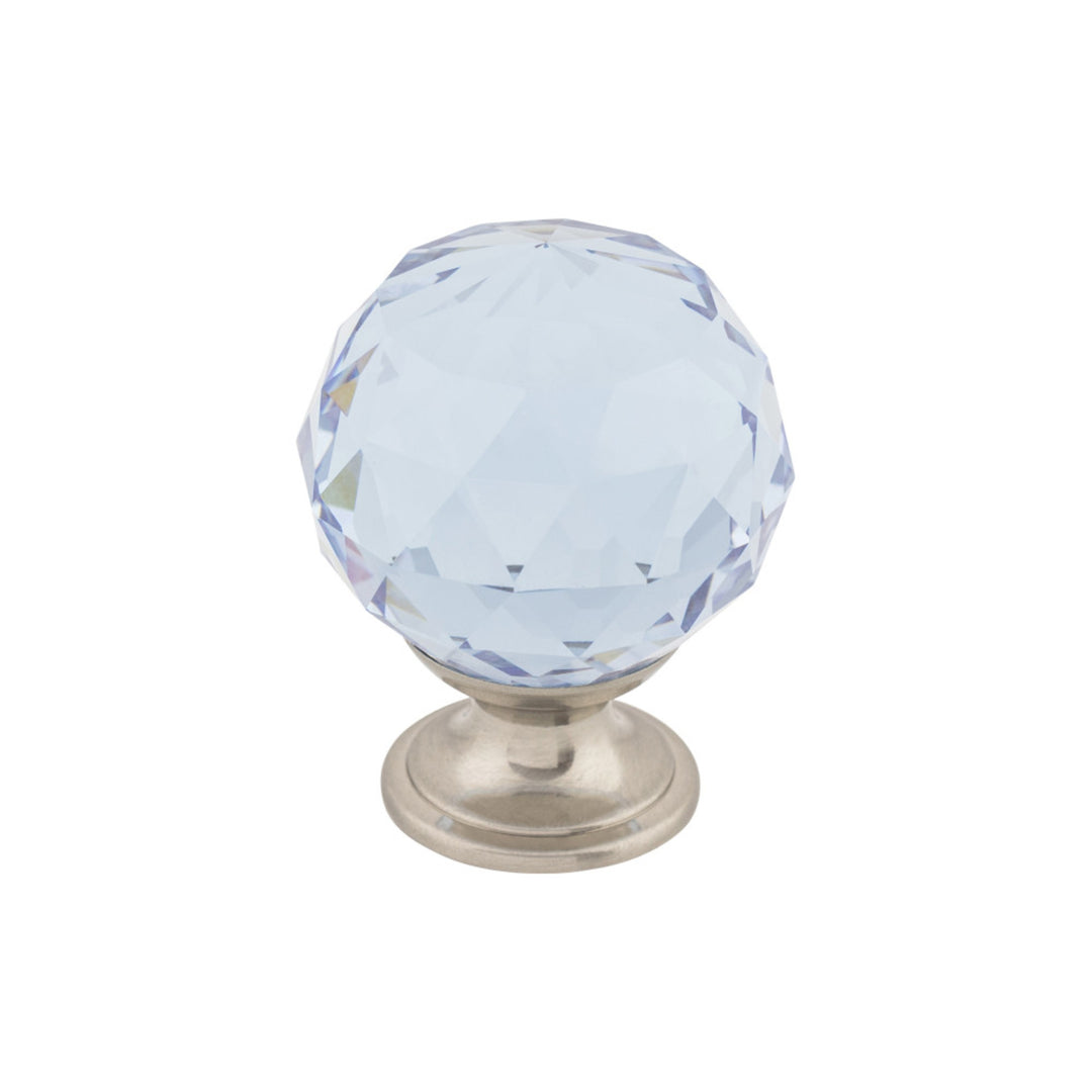 Top Knobs - Light Blue Crystal Round Knobs 1 3/8" Brushed Satin Nickel