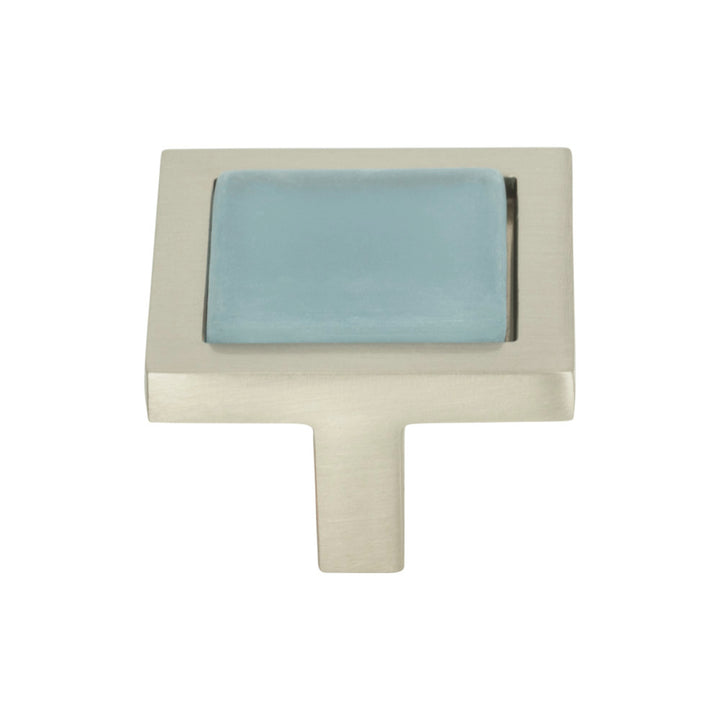 Atlas - Spa Blue Square Knobs Brushed Nickel