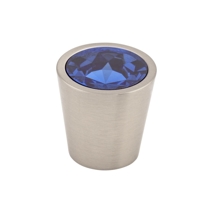 Top Knobs - Blue Crystal Center Round Knobs 1 1/16" Brushed Satin Nickel