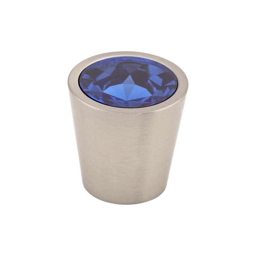 Top Knobs - Blue Crystal Center Round Knobs 1 1/16" Brushed Satin Nickel