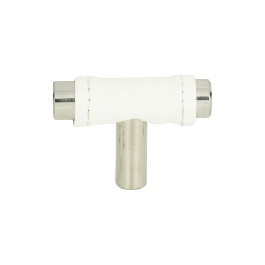 Atlas - Zanzibar White Leather Knobs Brushed Nickel